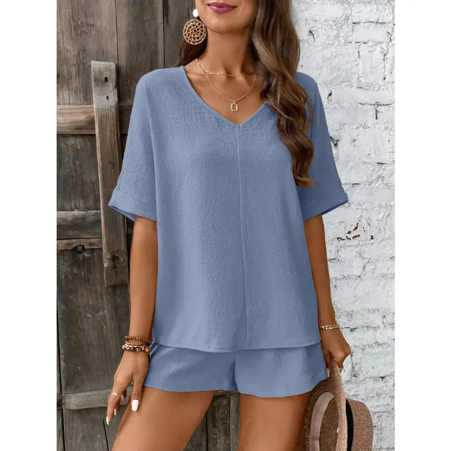 V Neck Half Sleeve Top and Shorts Set