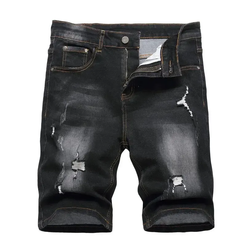Men’s Ripped Denim Shorts – Stretch – Distressed Street Style