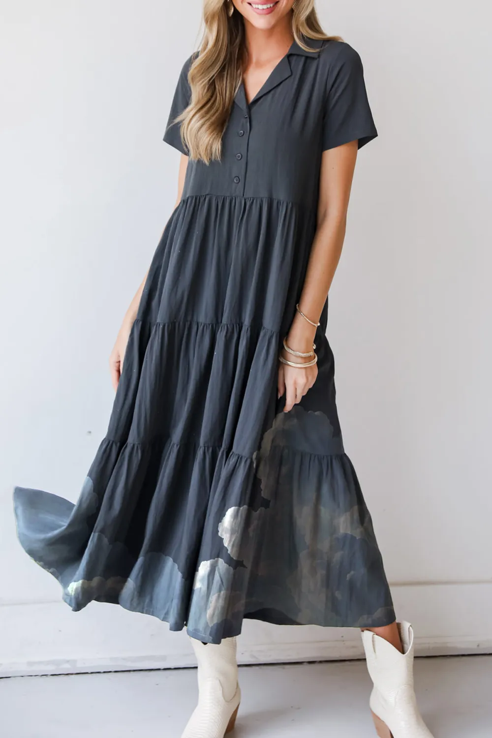 Stellar Sweetie Charcoal Tiered Maxi Dress