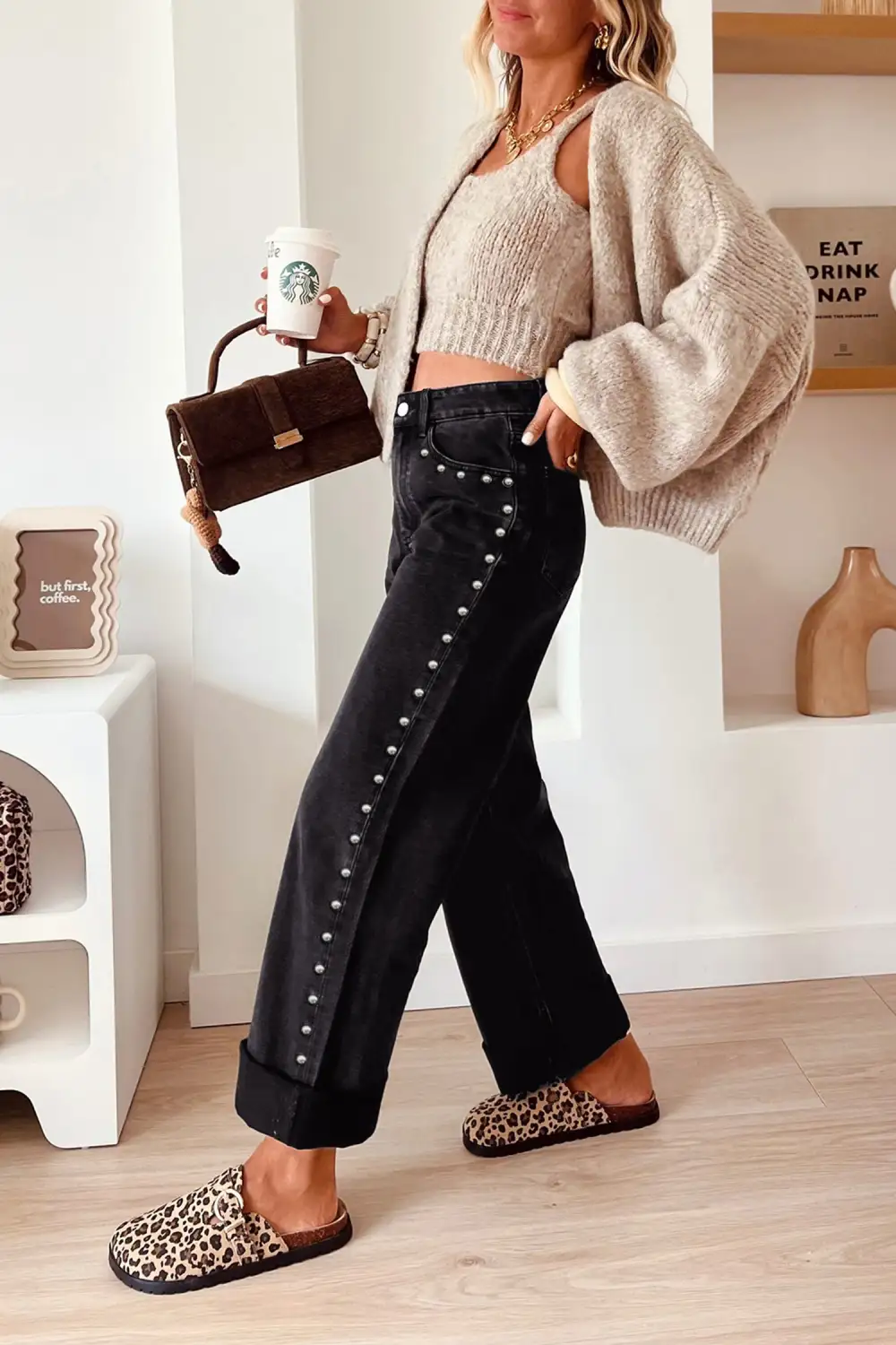 Relaxed Studded Straight Leg Jeans
