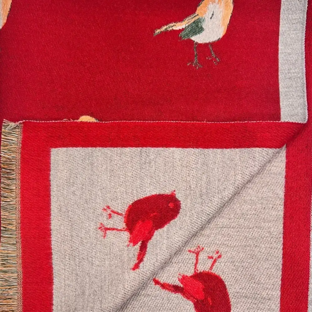 Robin Embroidered Reversible Scarf