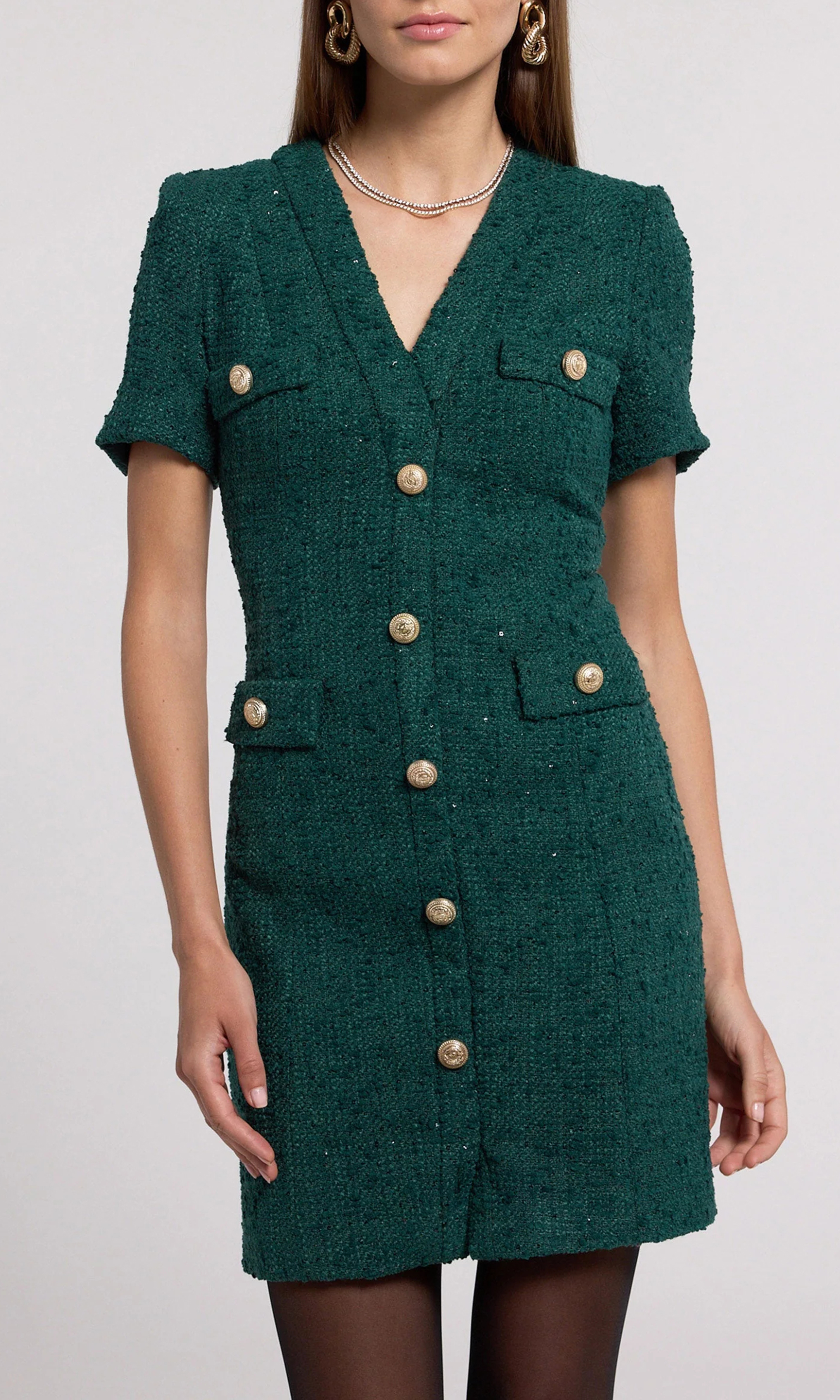 Forest Green V Neck Formal Dress