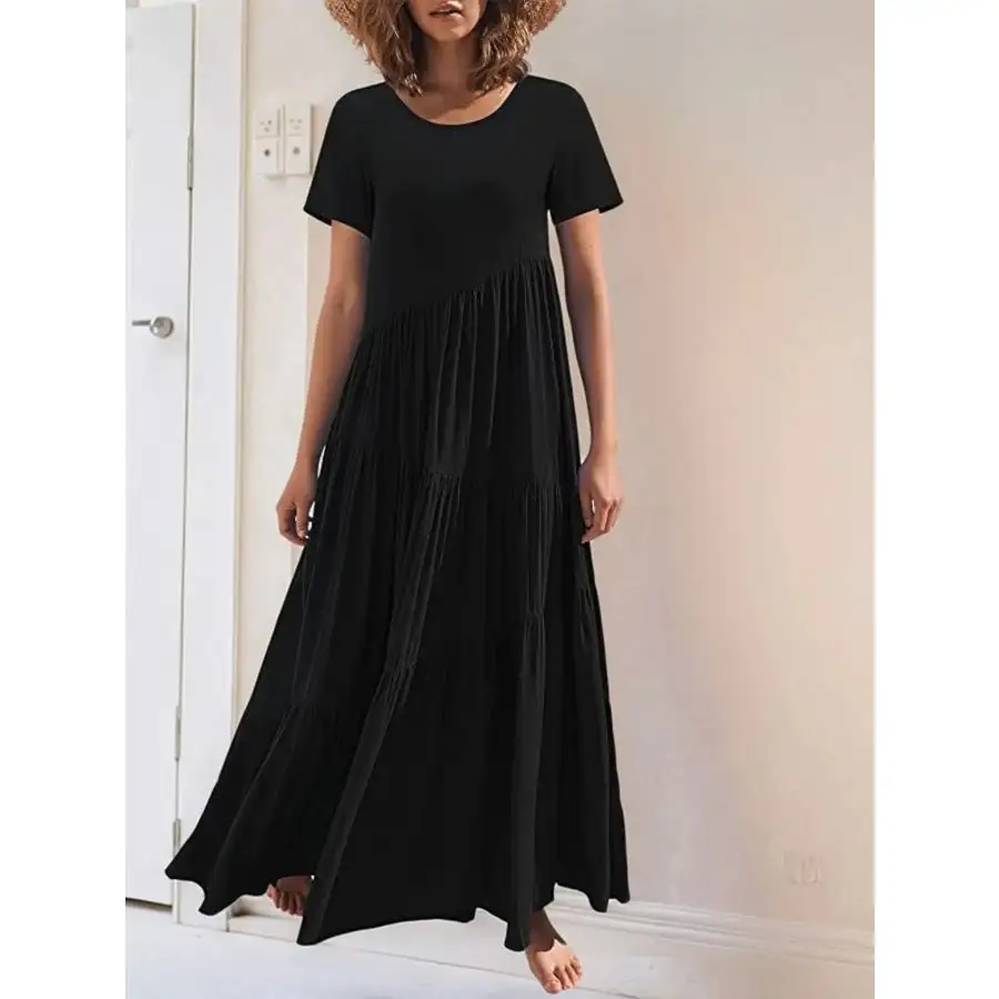 Round Neck Tiered Ruffle Maxi Dress