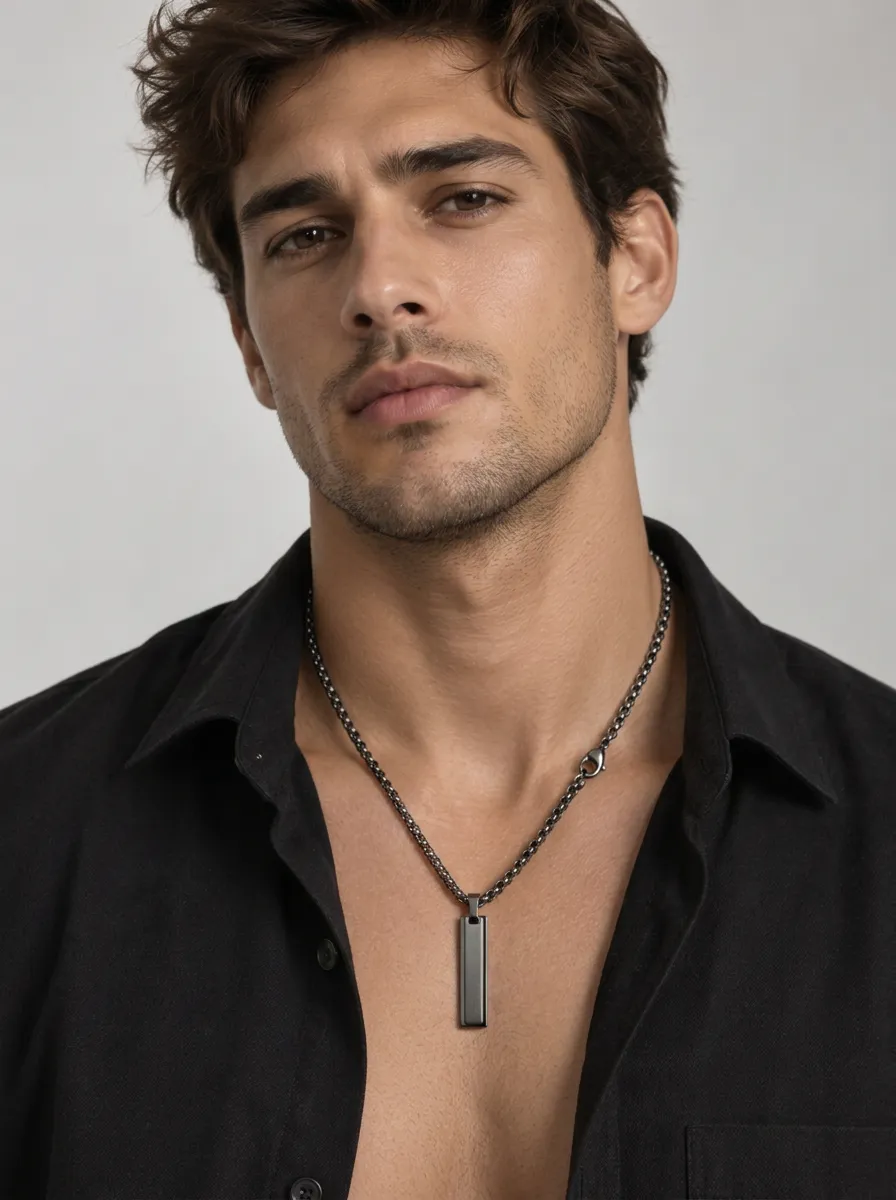 Men's Minimalist Metal Bar Pendant Chain Necklace