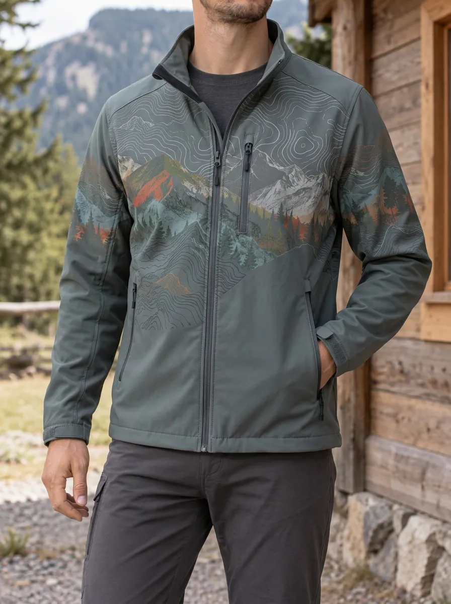 Men's Outdoor Hiking Mountain Topographic Rugged Weekend Jacket