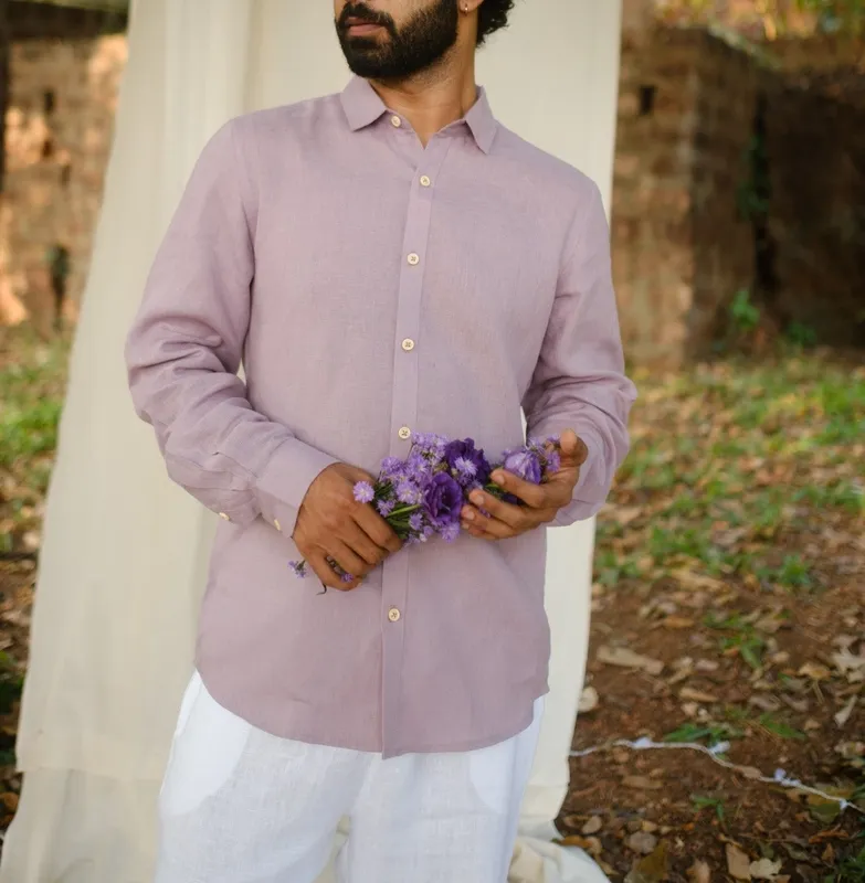 Lavender Linen Button-Up Shirt