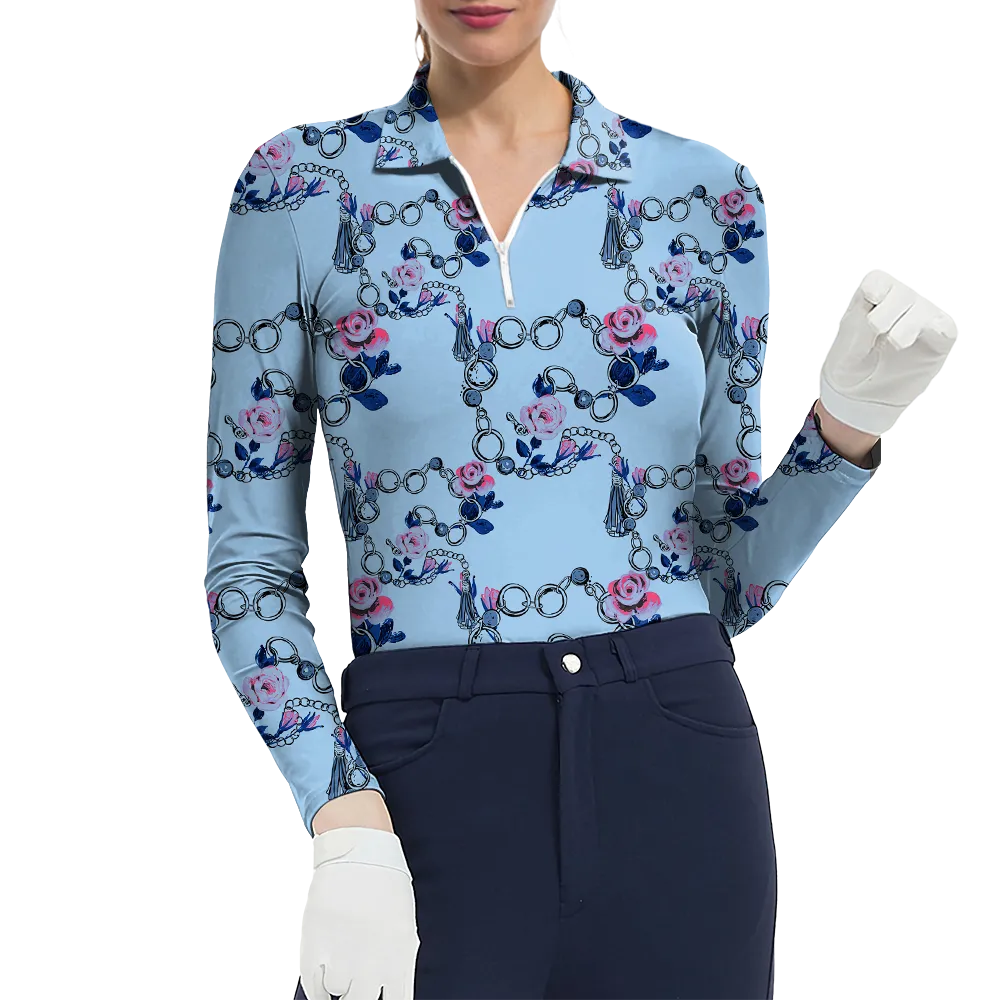 Women's Riding Style Equestrian Bibs Print Long Sleeve Casual Lapel Shirt