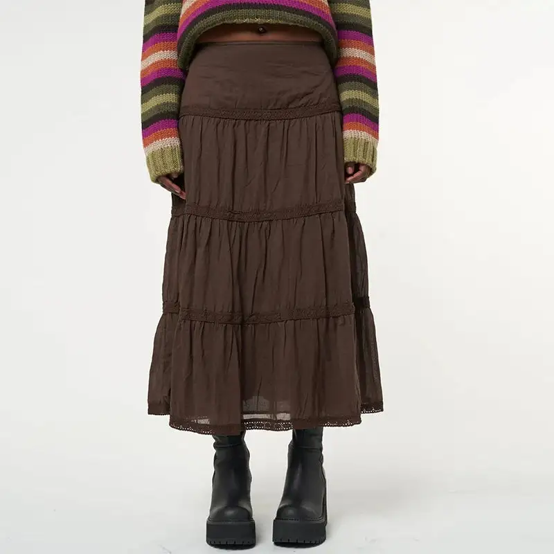 Classic Pleated A-Line Lace-Trim Skirt