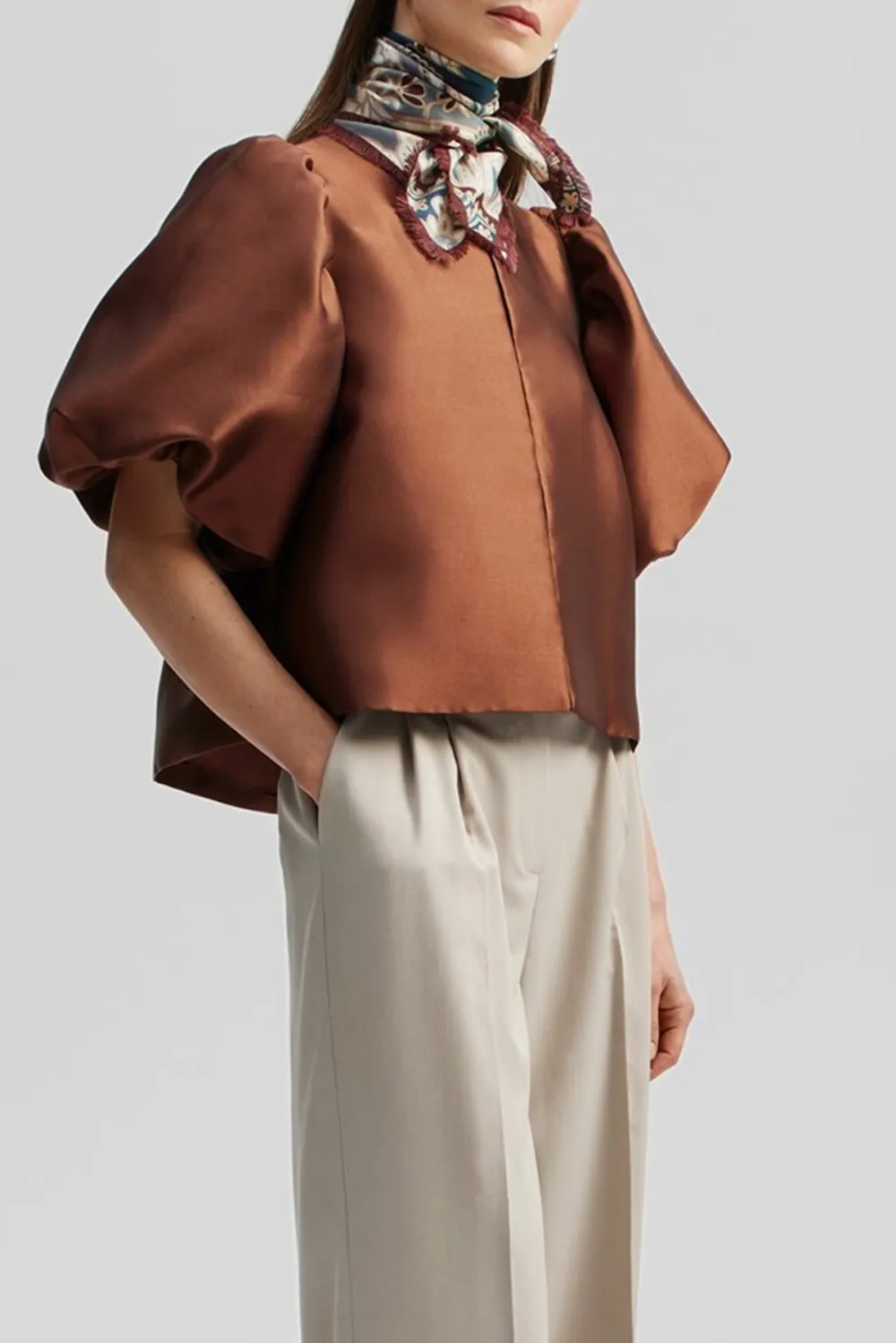 Puff Sleeve Scarf Neck Blouse