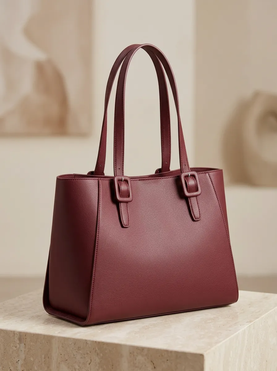 Women's Textured Buckle-Detail Open-Top Shoulder-Strap Tote Bag