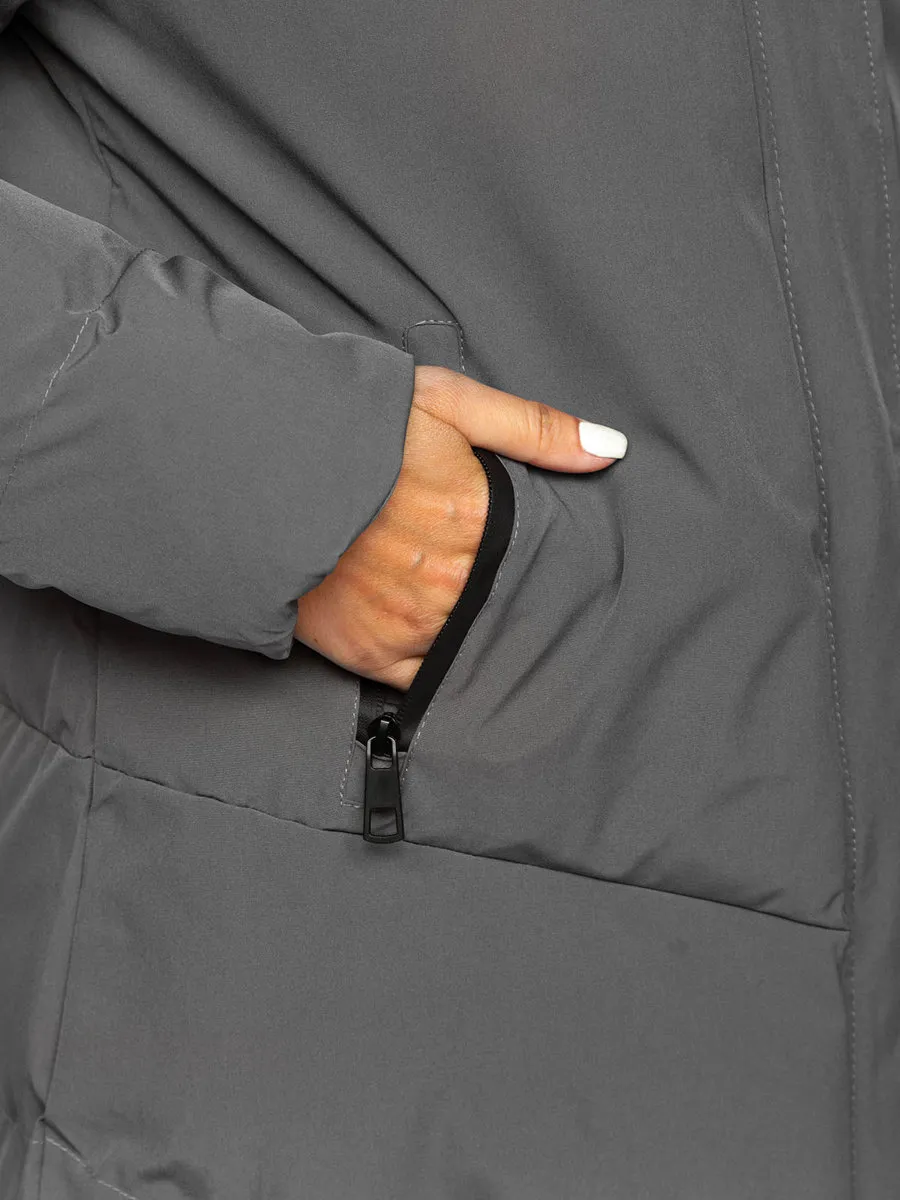 Women's Graphite Quilted Winter Jacket With Hood