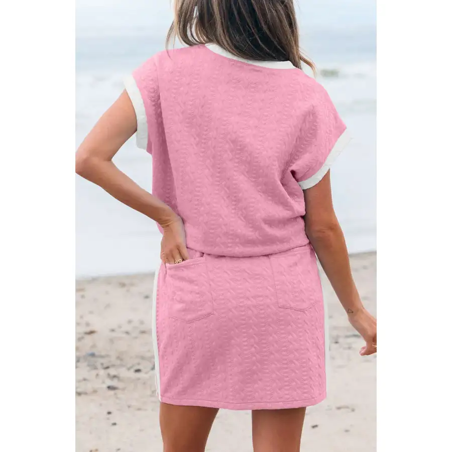 Textured Round Neck Top and Skirt Set