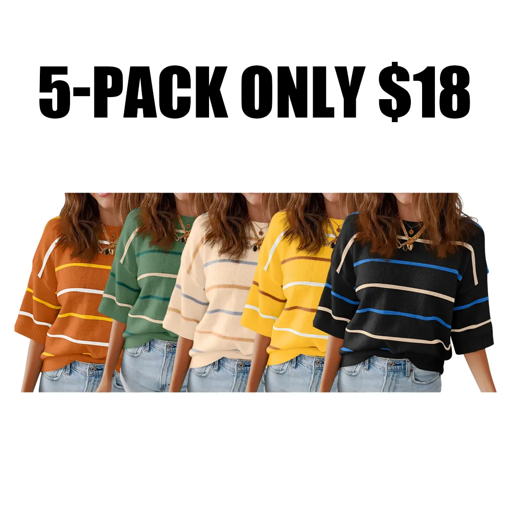Women'S Short-Sleeved Striped Sweatshirt For Spring And Summer
