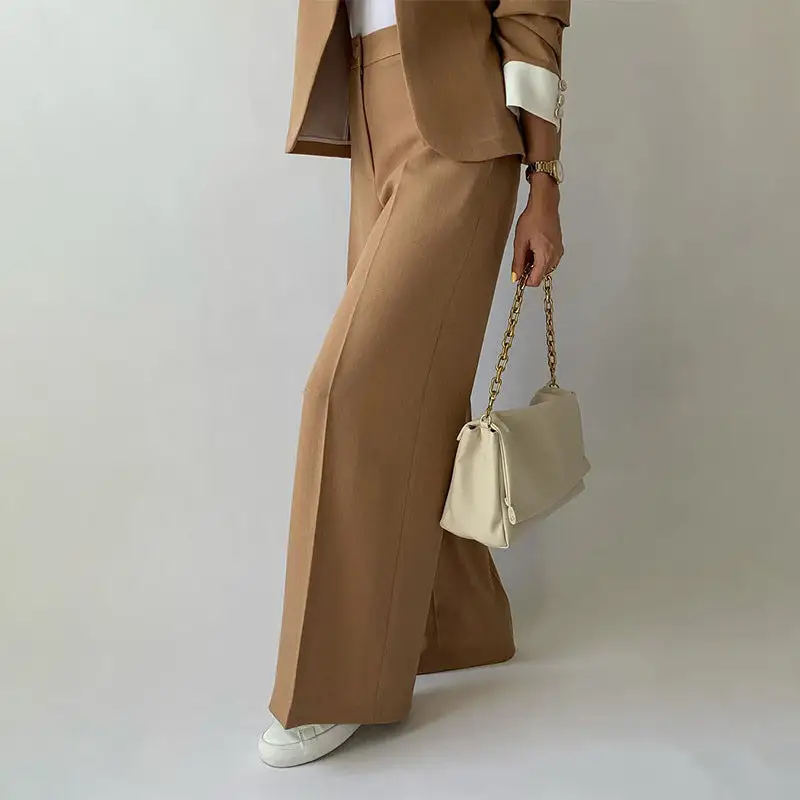 Women's Collarless Blazer & Pleated Straight Leg Trouser Set