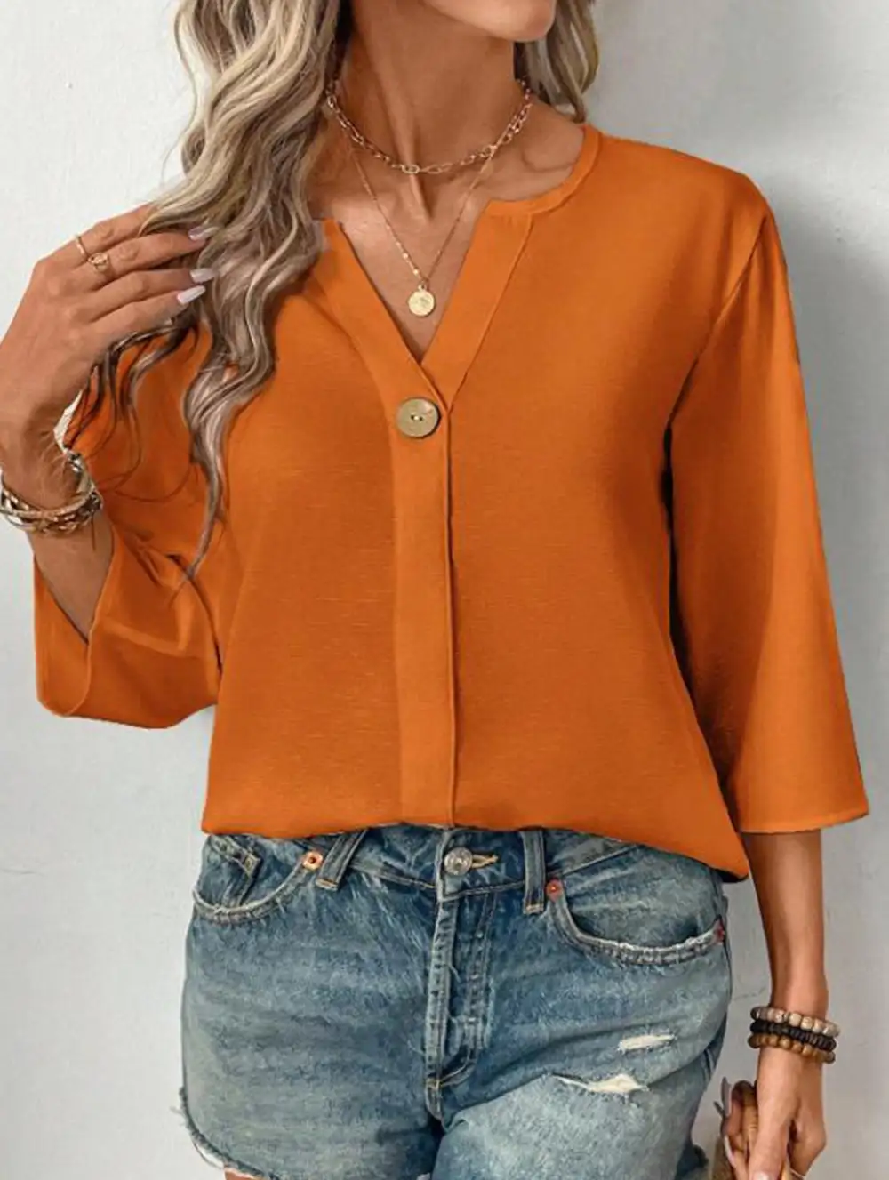 Linen V Neck Button Shirt