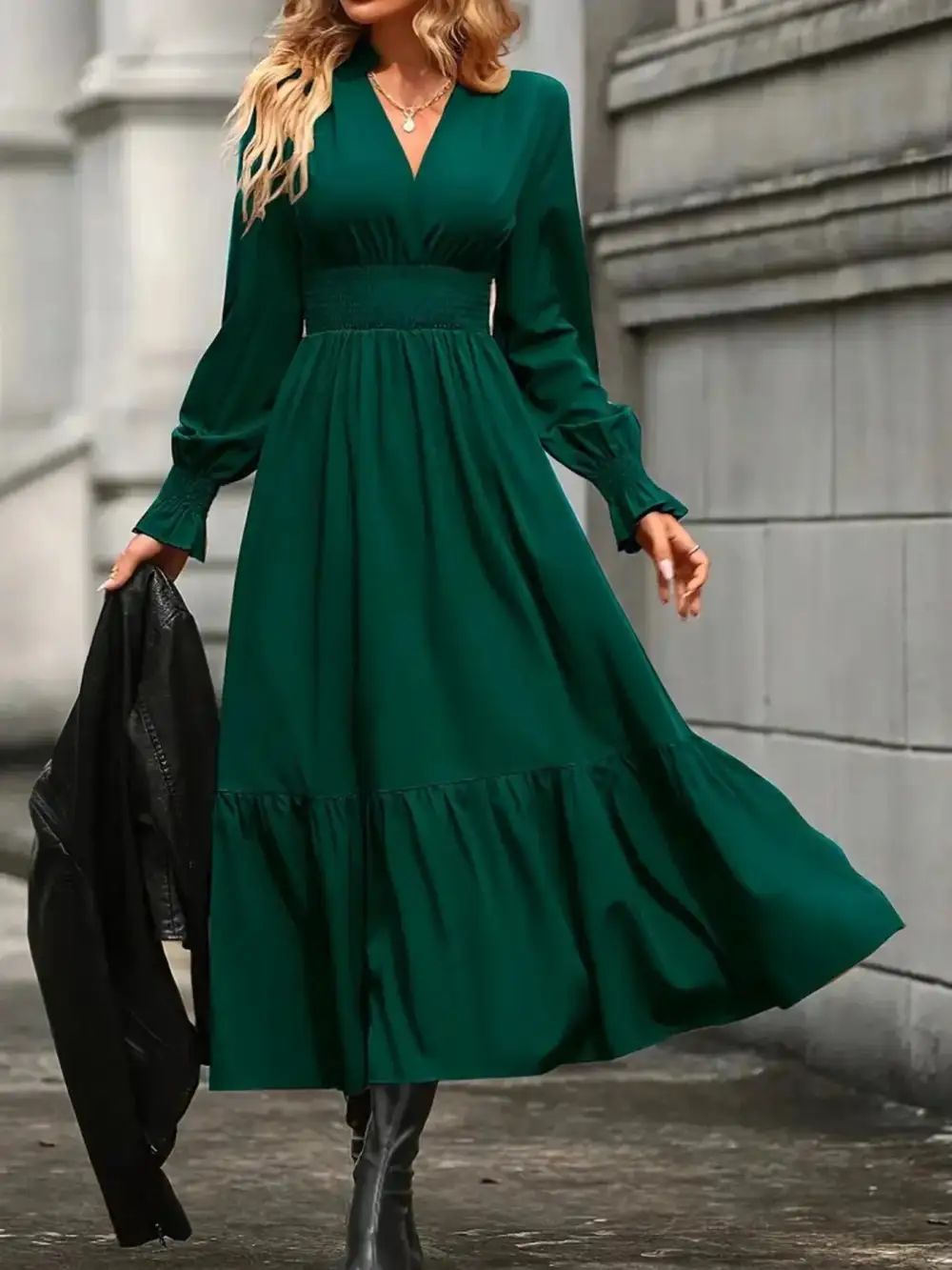 Tiered Long Sleeve Dress Casual