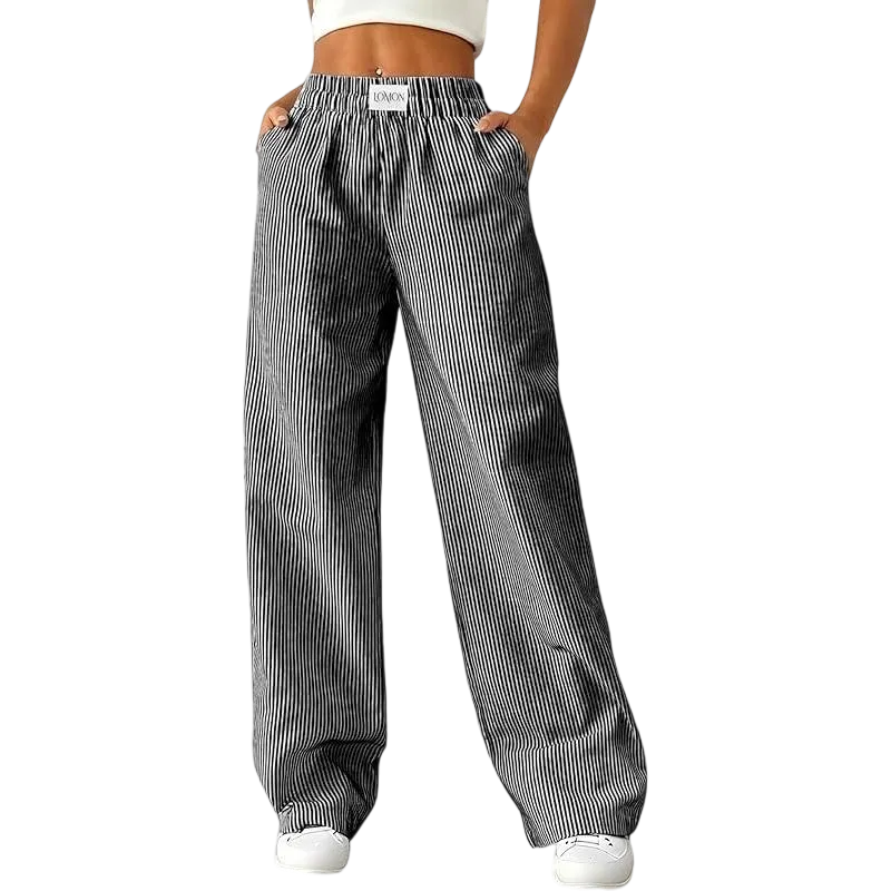 Women's Striped Gingham Boxer Pants Cotton Pajama Lounge Pj Casual Plaid Trousers  Beach Bottoms with Pockets