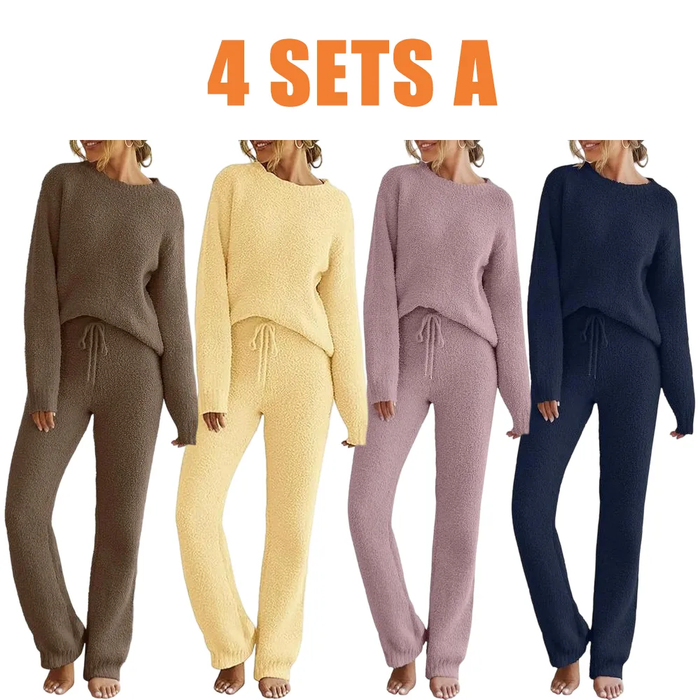 Womens Fuzzy Fleece Long Sleeve 2 Piece