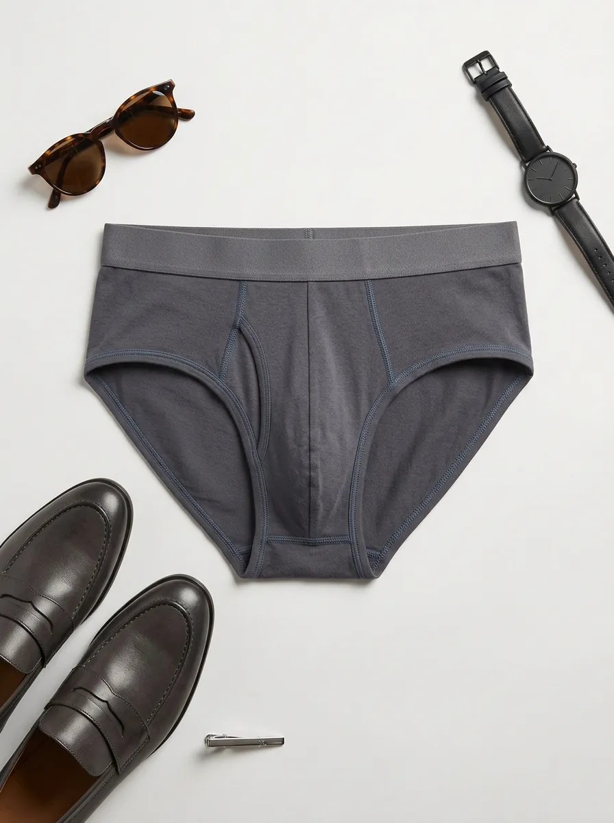 Men's Solid Charcoal Cotton Printed Briefs