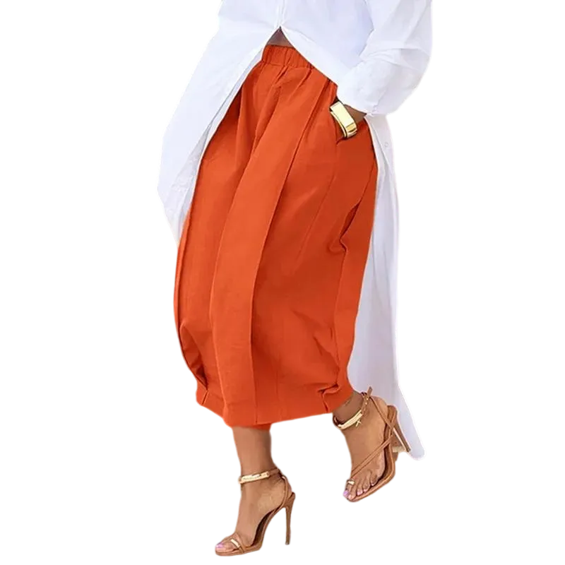 Women's Loose Multicolor Cropped&Long Trousers 100% Cotton Soft Summer&Autumn/Winter Comfortable Breathable Fabric Elastic Waistband Lantern Pants with Pockets Casual Style Bottoms Outfit Soft