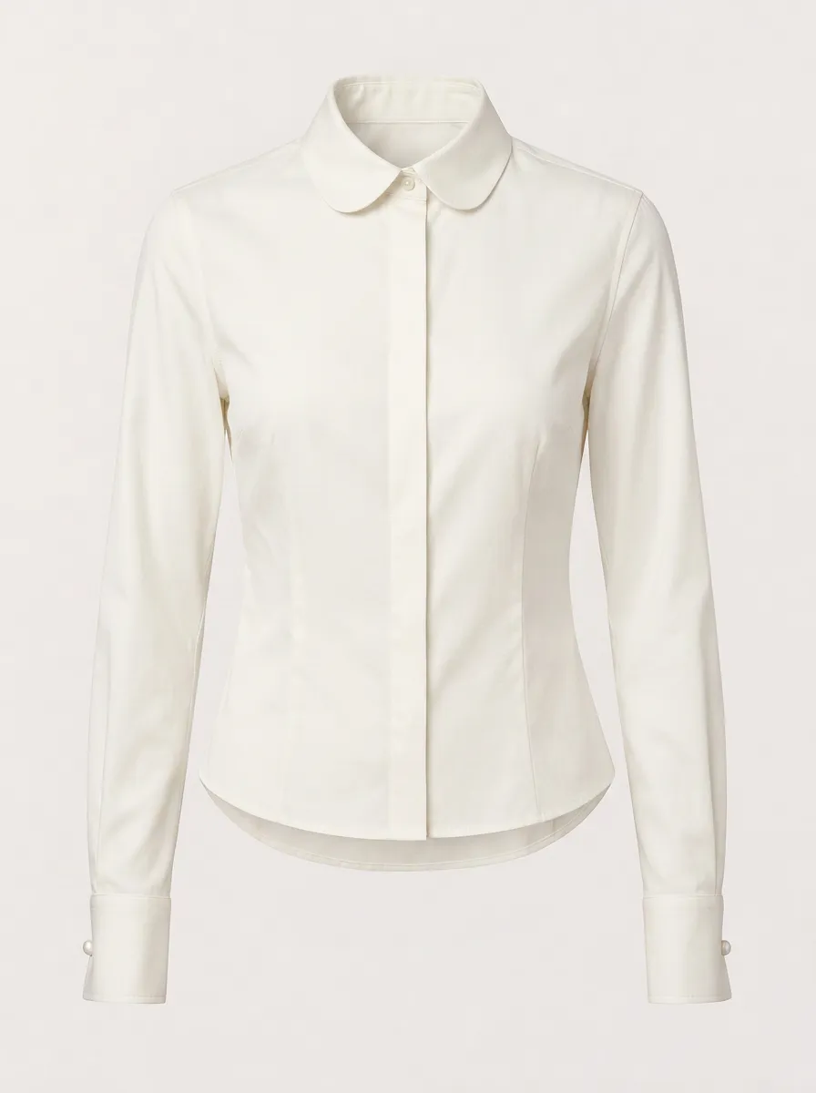 Women's White Peter Pan Collar Long Sleeve Button Up Shirt