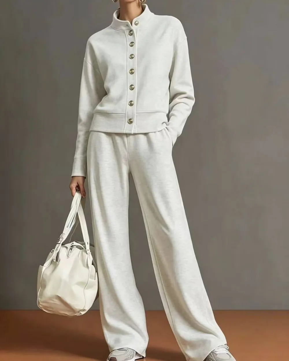 Button Cardigan and Wide-Leg Sweatpants Set