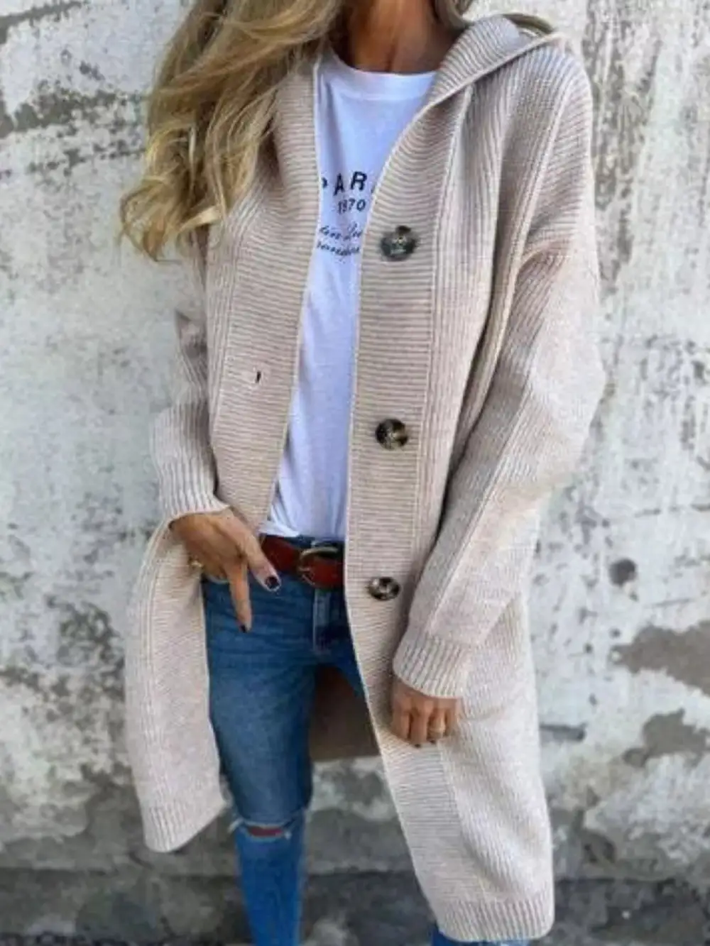 Full Size Button Down Hooded Cardigan Plus Size