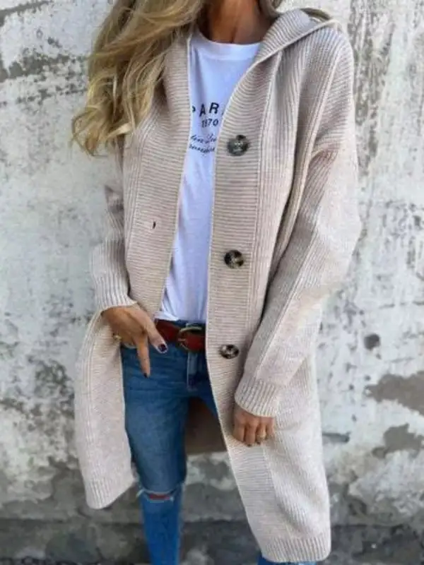 Full Size Button Down Hooded Cardigan Plus Size