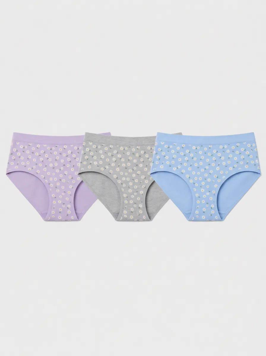 Women's Multicolor Daisy Patterned Briefs 3-Pack