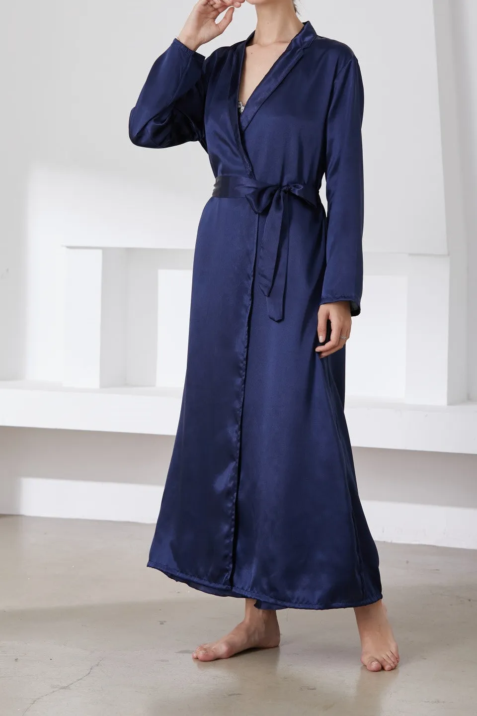 Midi Length Hem Robe with Tie Waist