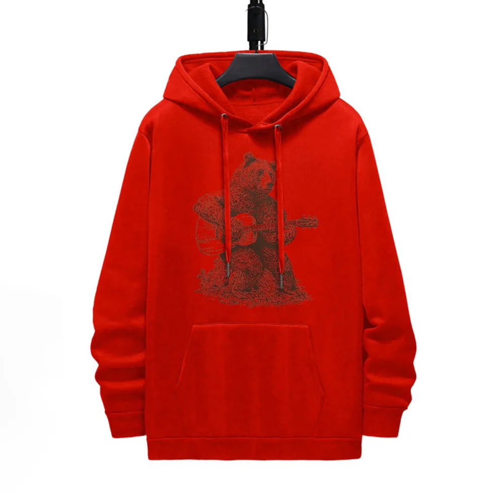 Bear Playing Guitar Pattern Printed Hoodie