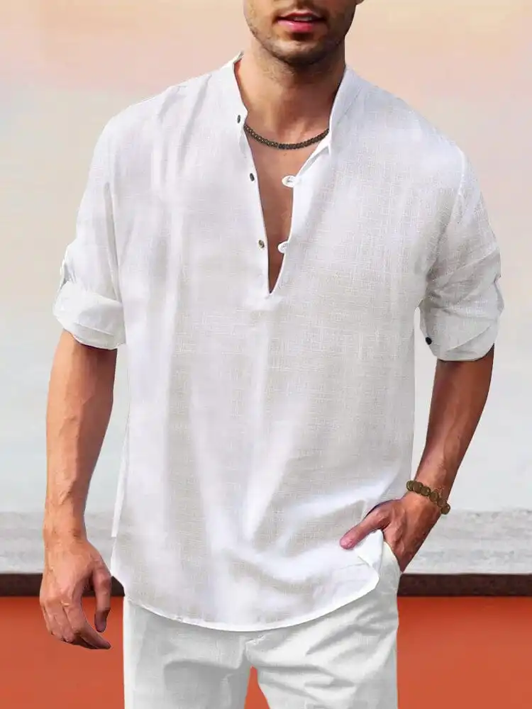 Linen Henry Long-Sleeved Beach Shirt