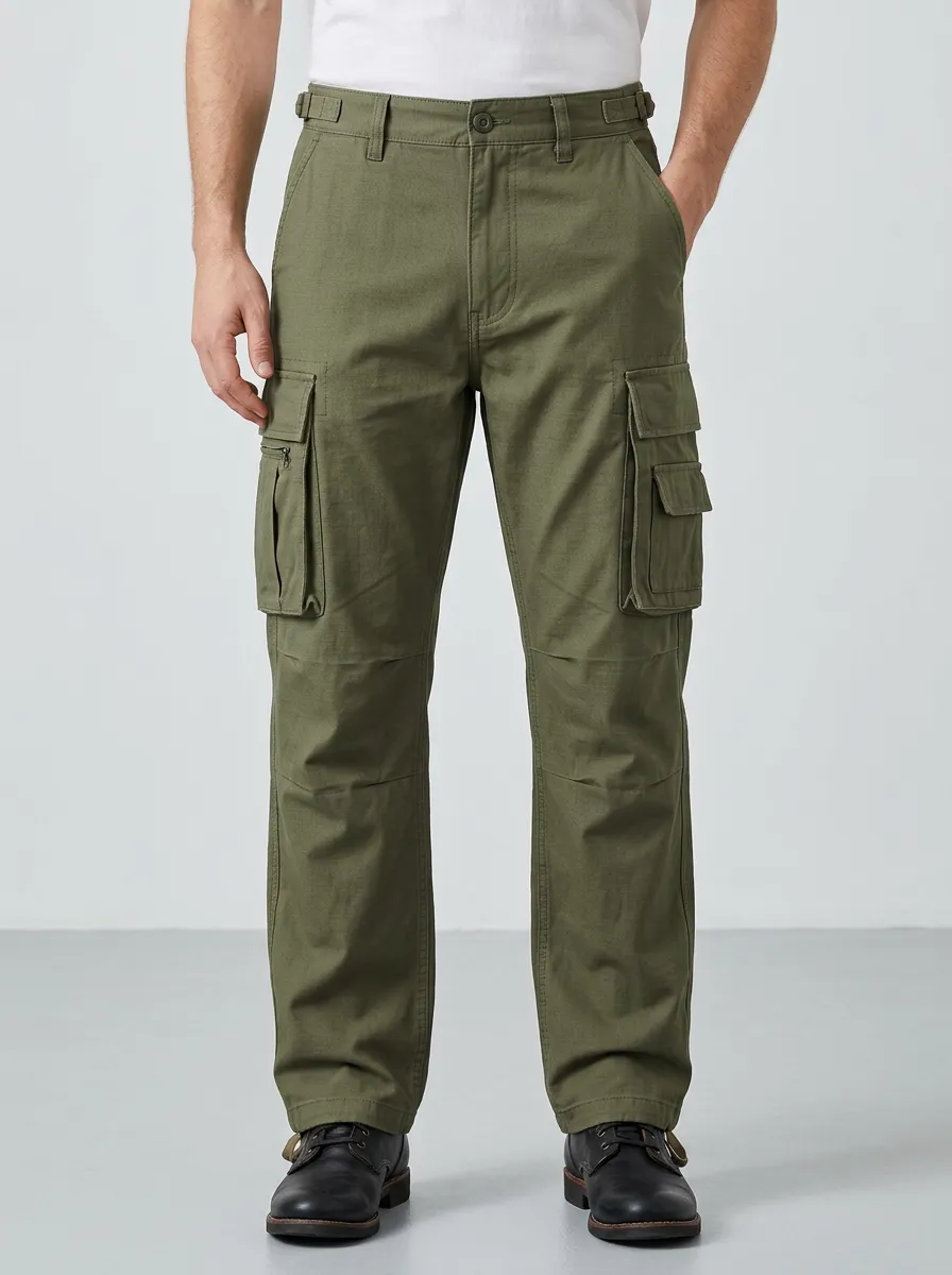 Men's Military Style Olive Green Multi-Pocket Cargo Pants