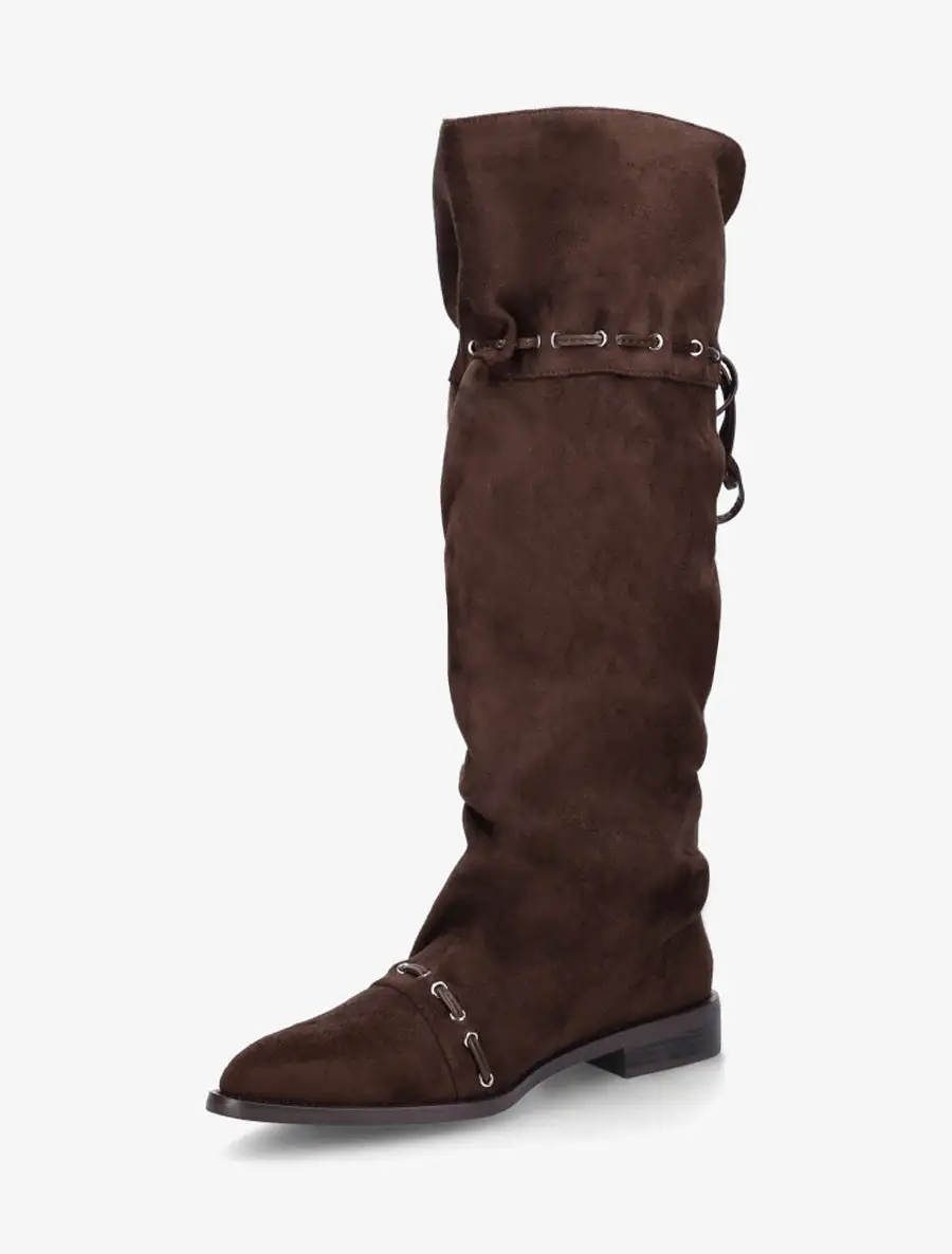 Classic Refined Block Heel Faux Suede Knee High Boots