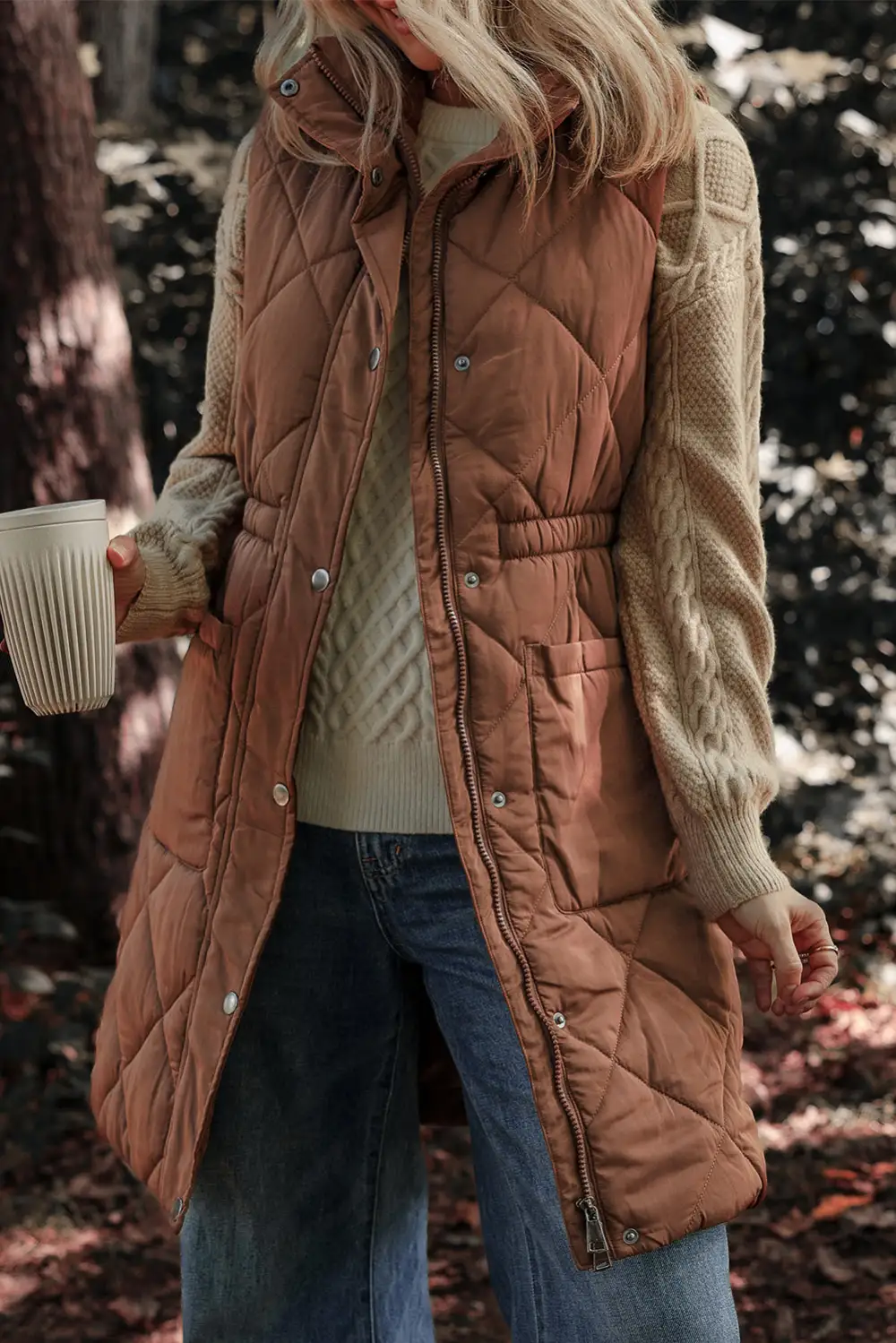 Longline Quilted Stand Collar Puffer Vest
