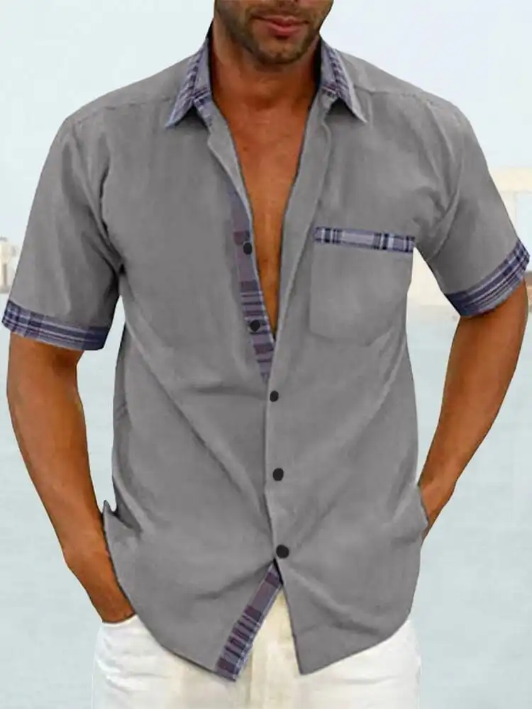Casual Plaid Collar Linen Shirt