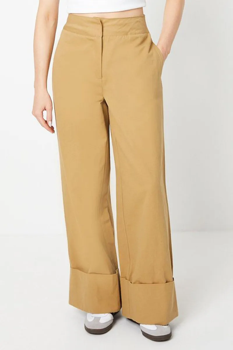 Casual Style Straight Leg Beige Trouser