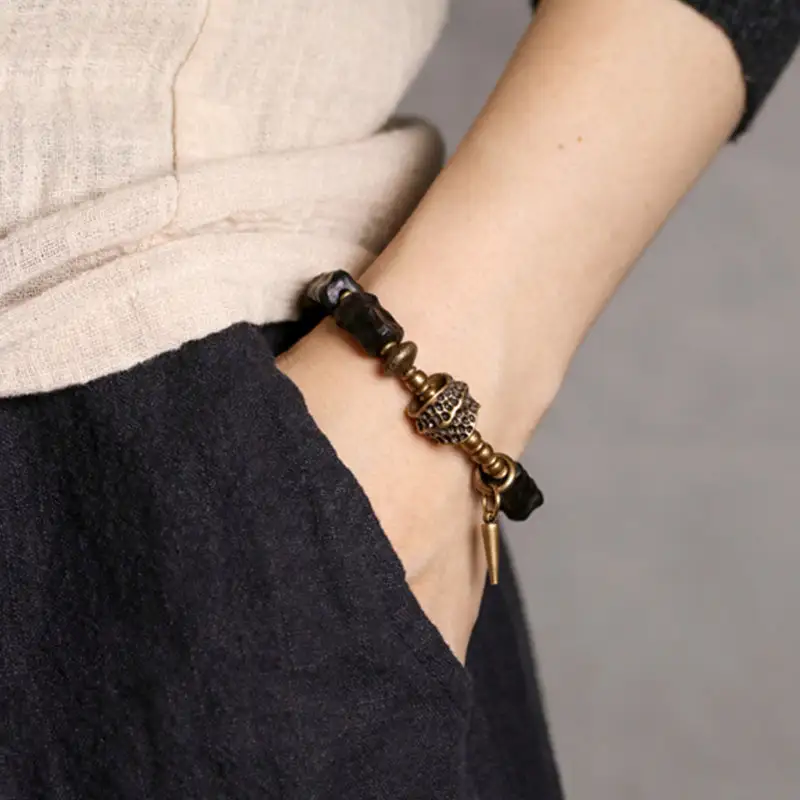 Ebony Wood Copper Couple Bracelet