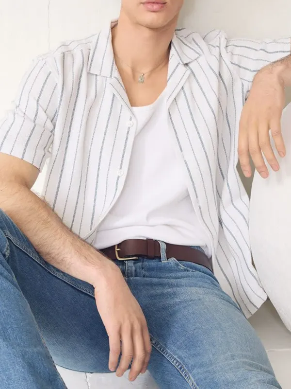 Bright White Striped Short-Sleeve Shirt
