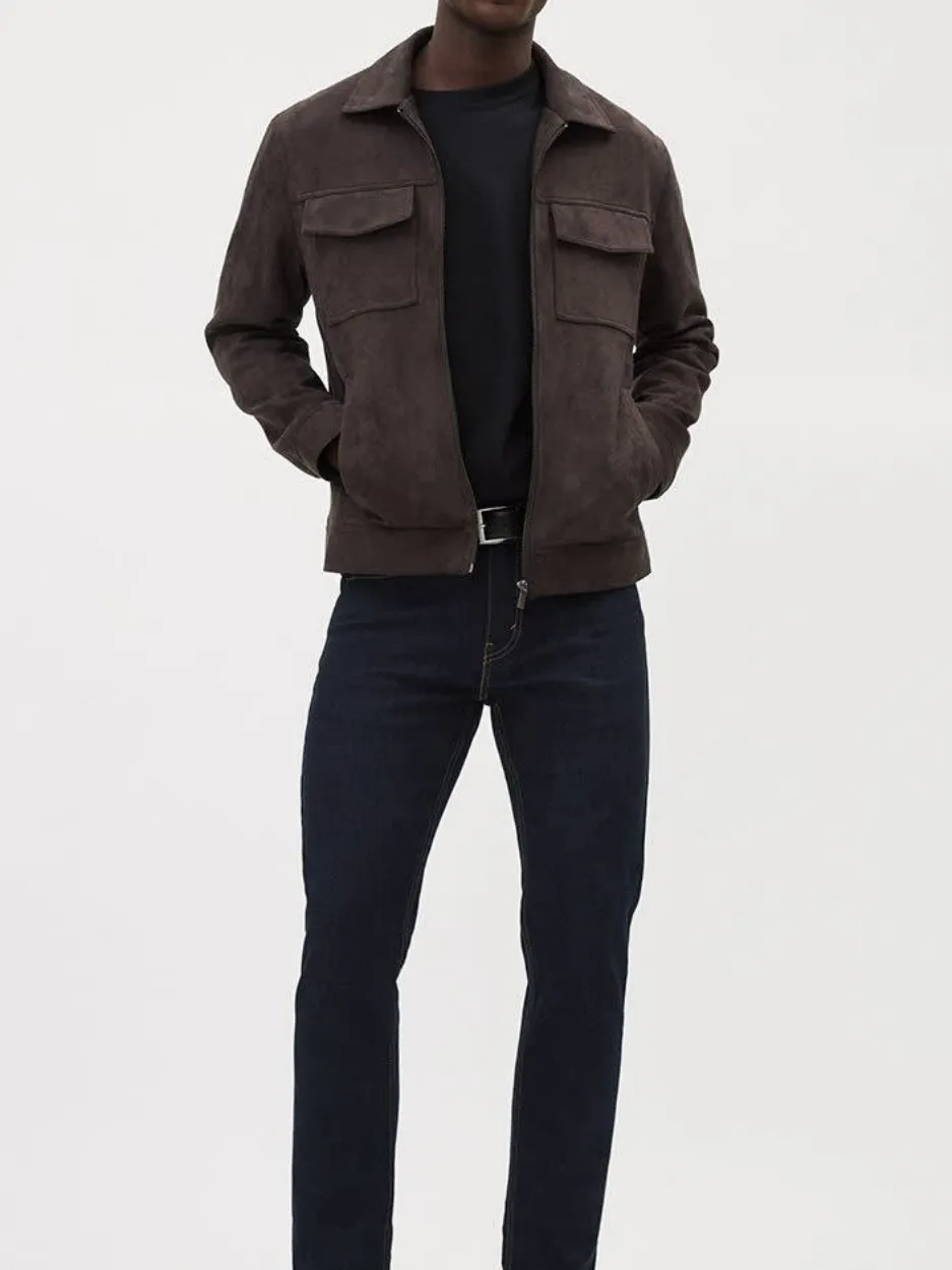 Brown Faux Suede Jacket with Shirt Collar