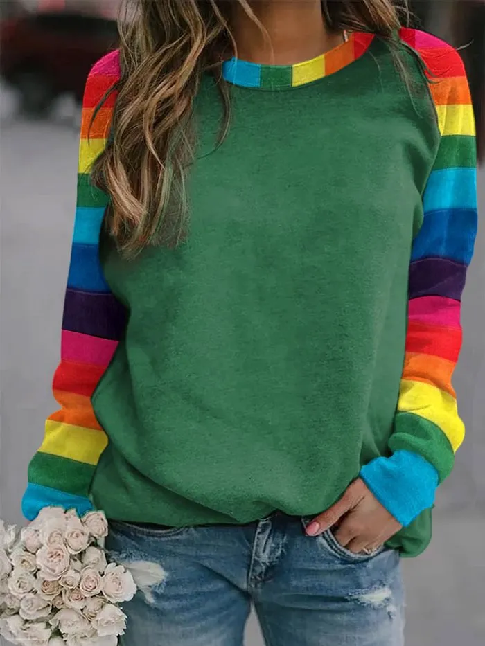 Women's Personalized Rainbow Print O-Neck Sweater