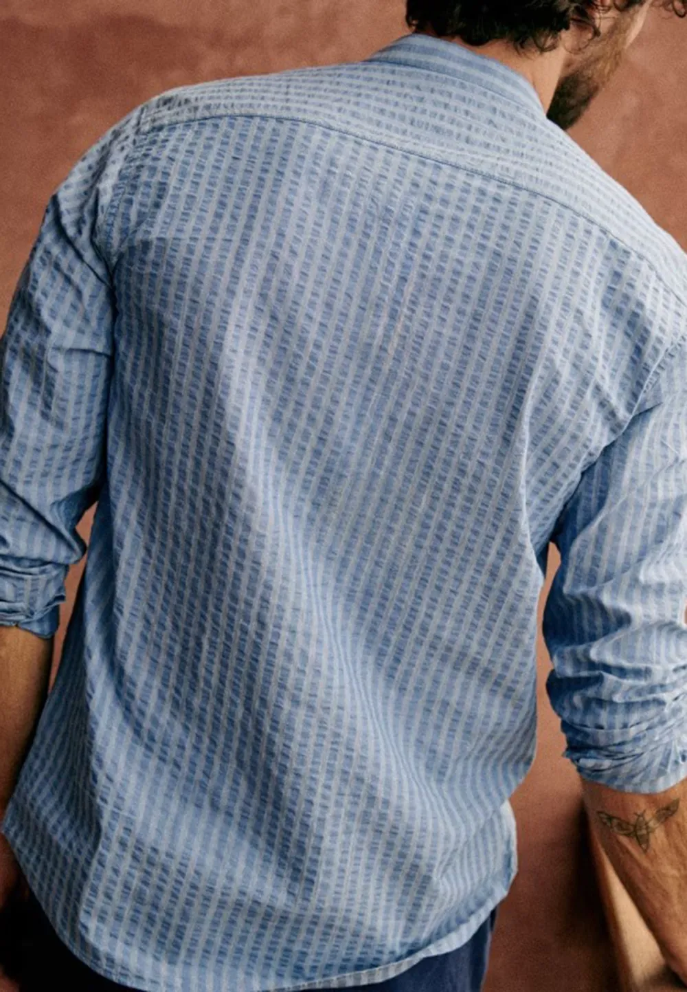 Yellow White Stripe Seersucker Button-Down Camp Shirt