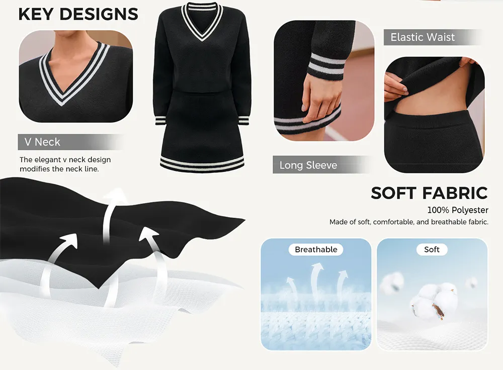 Women’s 2-Piece Knit Sweater & Mini Skirt Set – Casual Fall Lounge & Travel Outfit