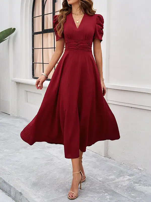 High Zipper Pleated Neck Maxi Dress