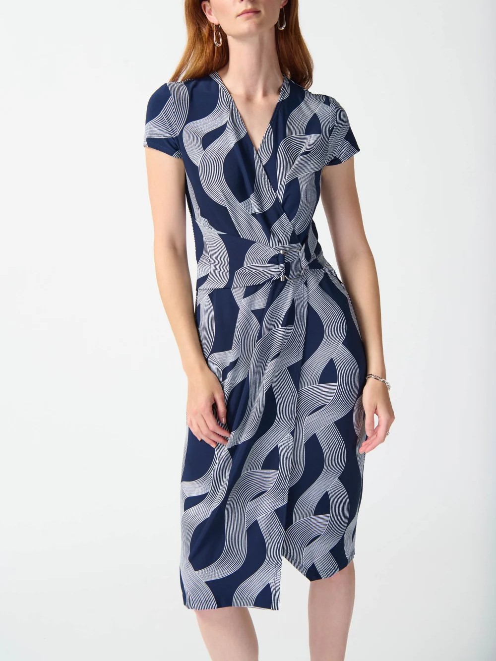Navy Swirl Print Wrap Midi Dress