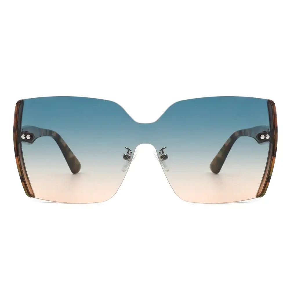 Square Oversized Half Frame Tinted Retro Sunglasses