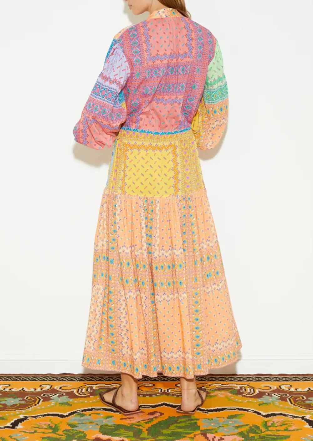 CONTRAST COLOR MAXI SMOCK DRESS