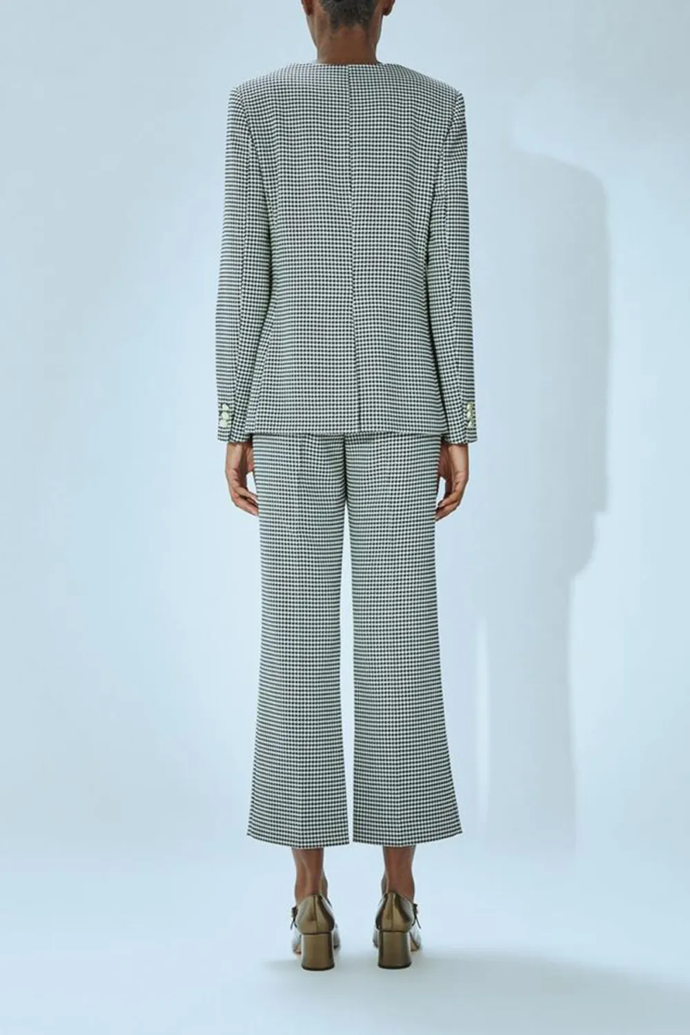 Black Cream Checkered Bow Detail Short Coat