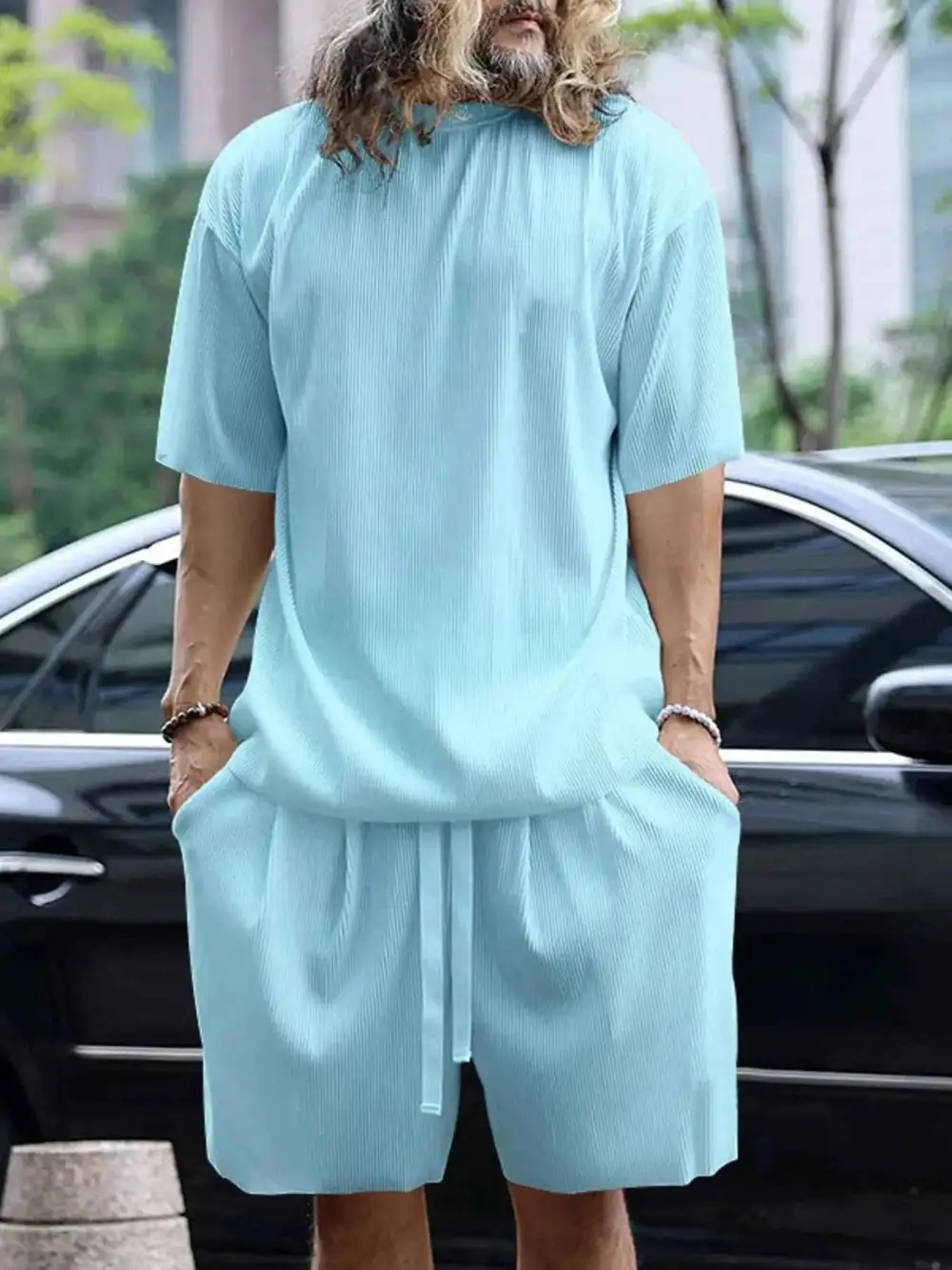 Modern Round Neck Short Sleeve Top and Shorts Set