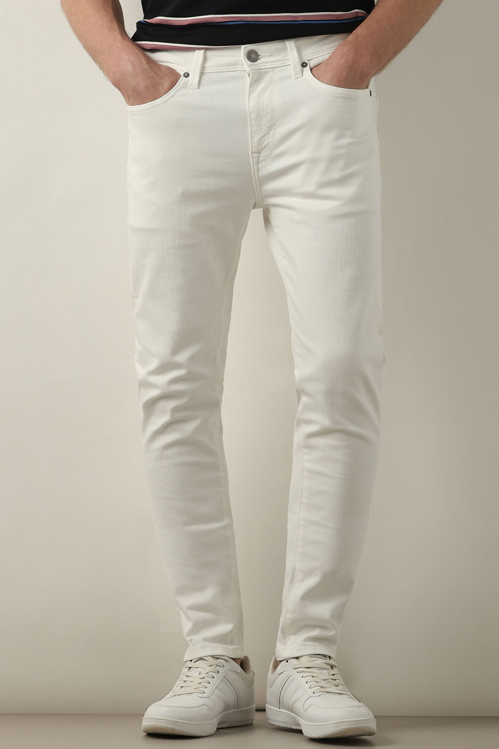 White Mid Rise Leon Slim Fit Jeans